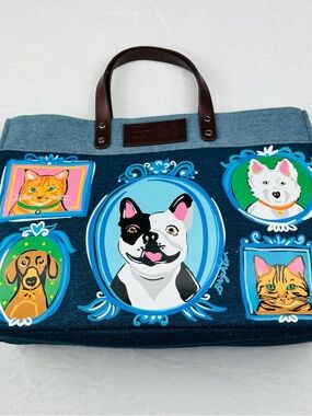 Brighton Artful At Heart Fur Family East West Denim Tote, a pet-themed denim bag